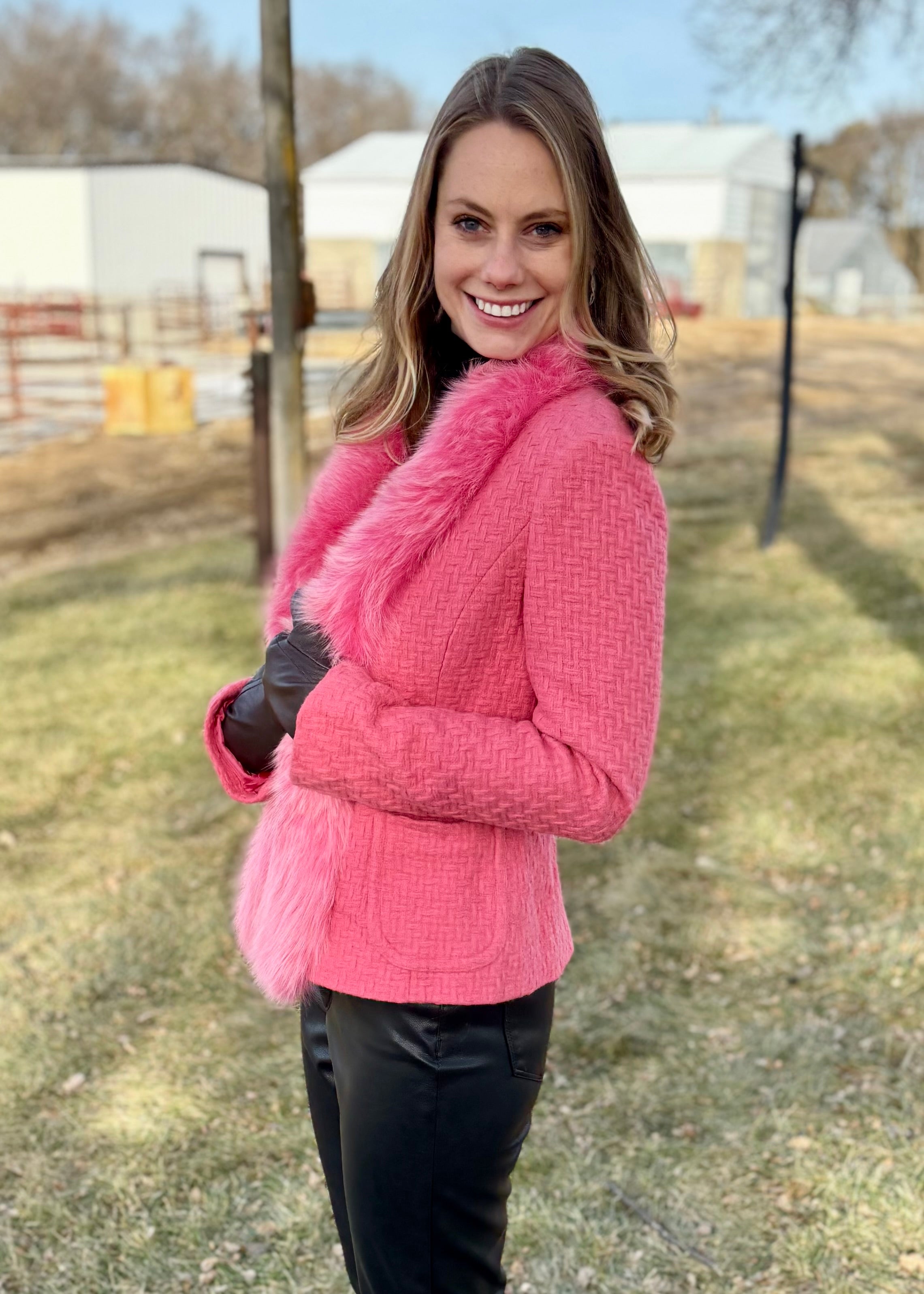 Sz S Pink Genuine Fox Trim Wool Jacket – Dakota Darling